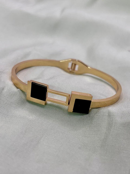 Black Enamel Geometric Link Bracelet (Korean Style)