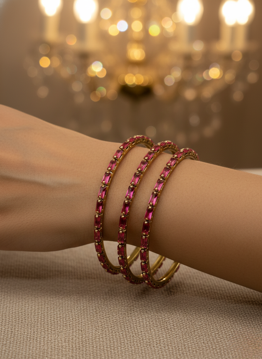 Radiant Pink Crystal Bangles (Set of 4)