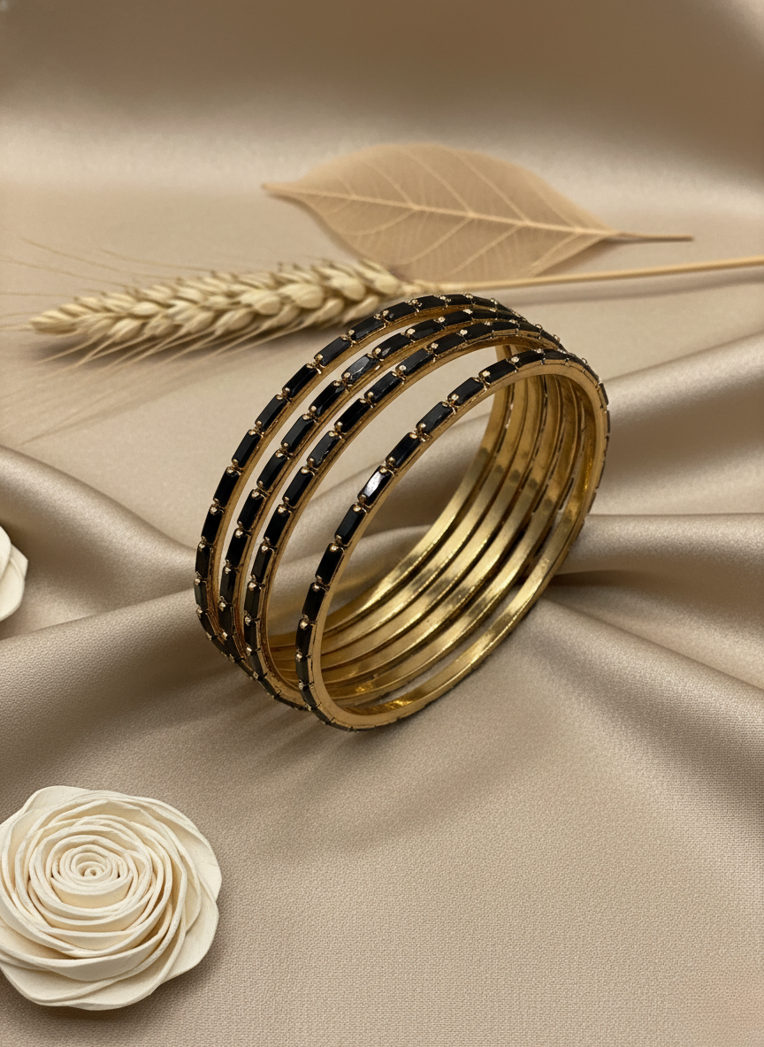 Classic Black Crystal Bangles (Set of 4)