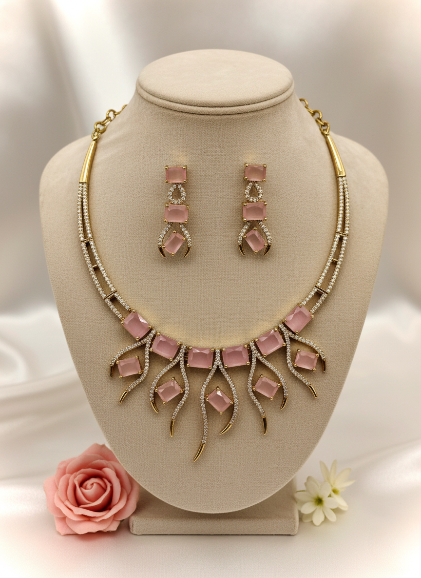 Pink Blush AD Hasli Necklace Set