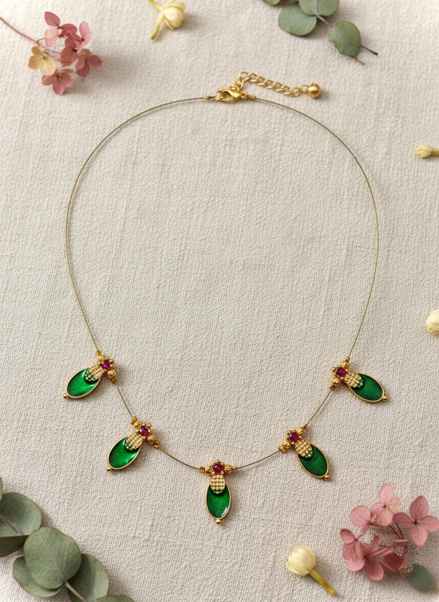 Emerald Drop Minimal Necklace – Gold Finish