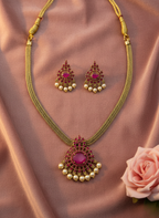 Ruby Red CZ & Pearl Necklace Set – Gold Finish