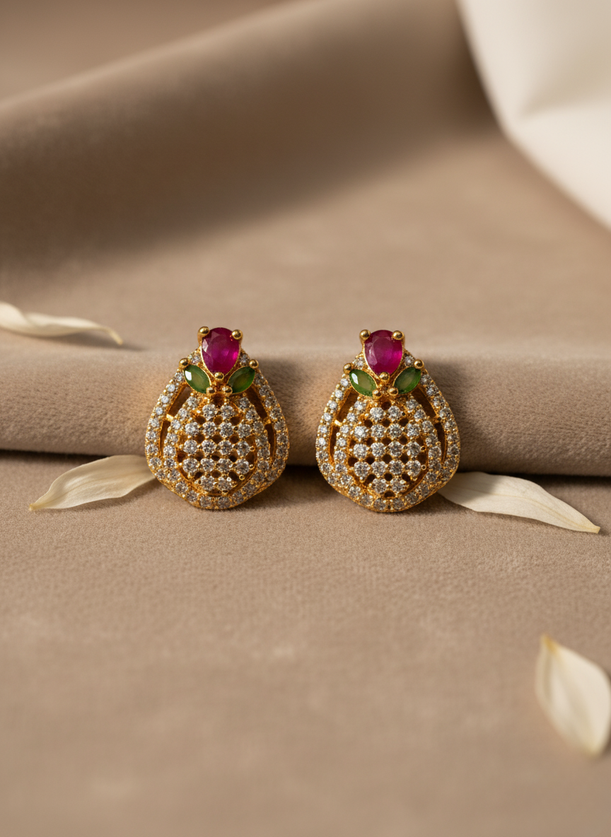 Ruby & Emerald AD Stud Earrings – Heritage Glow