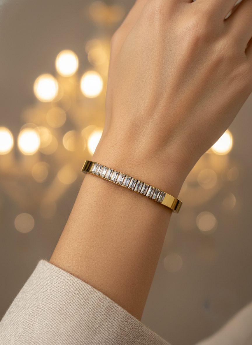 Linear Crystal Gold Bracelet – Korean Luxe Classic