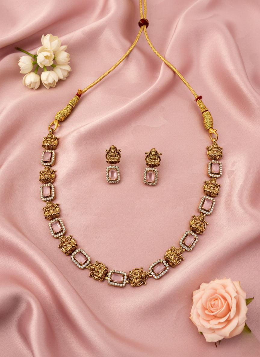 Blush Lakshmi AD Necklace Set