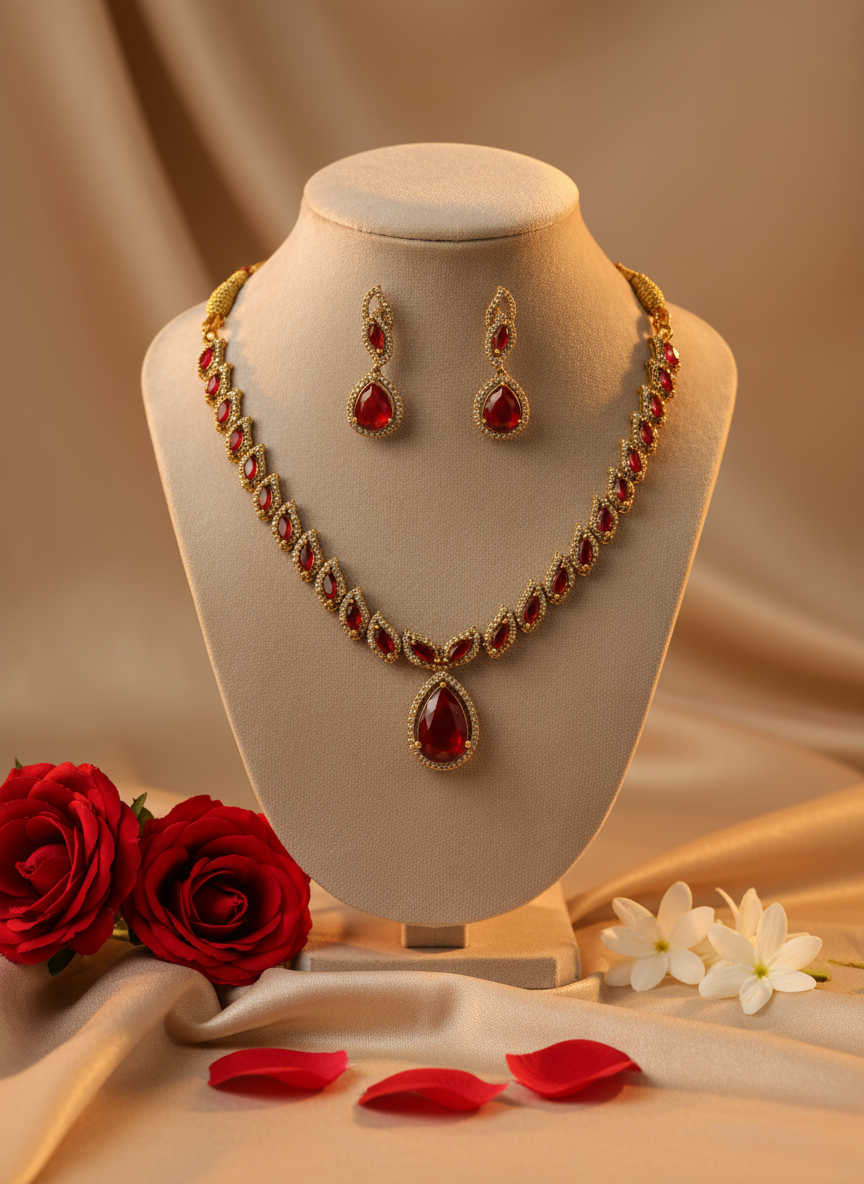 Ruby Red AD Necklace Set