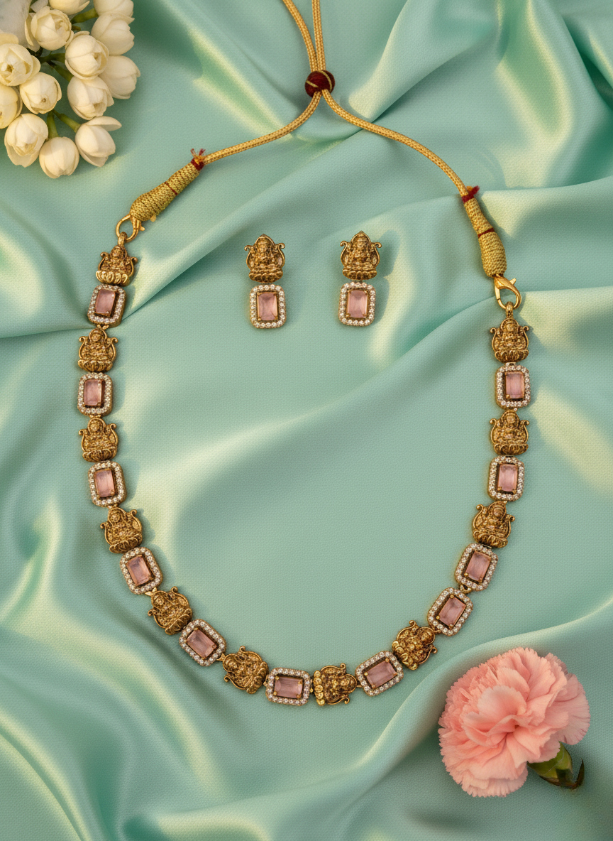 Blush Lakshmi AD Necklace Set