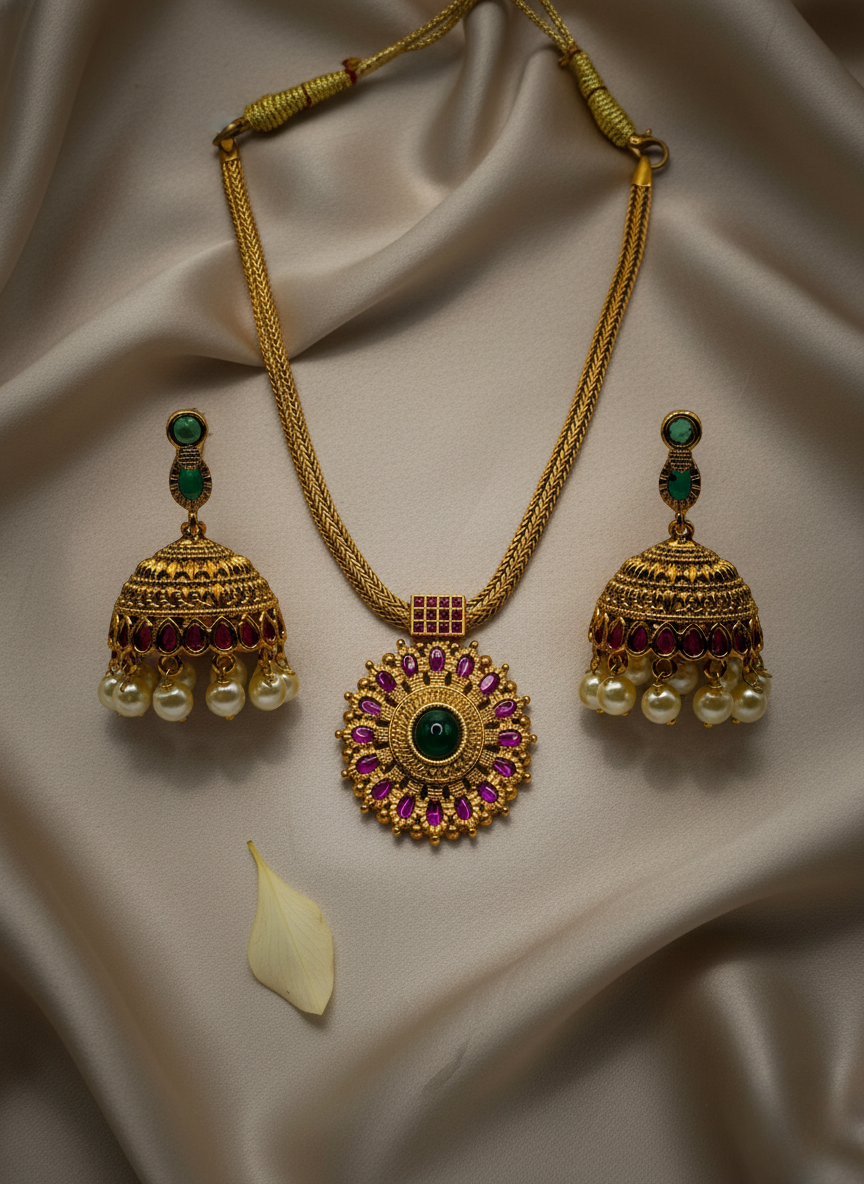 Kashwi CZ Floral Round Necklace Set