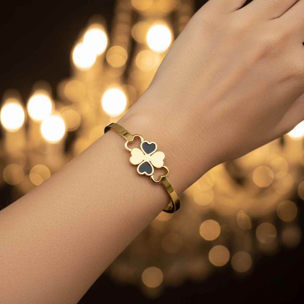 Four Hearts Bracelet – Korean Minimal Gold Elegance