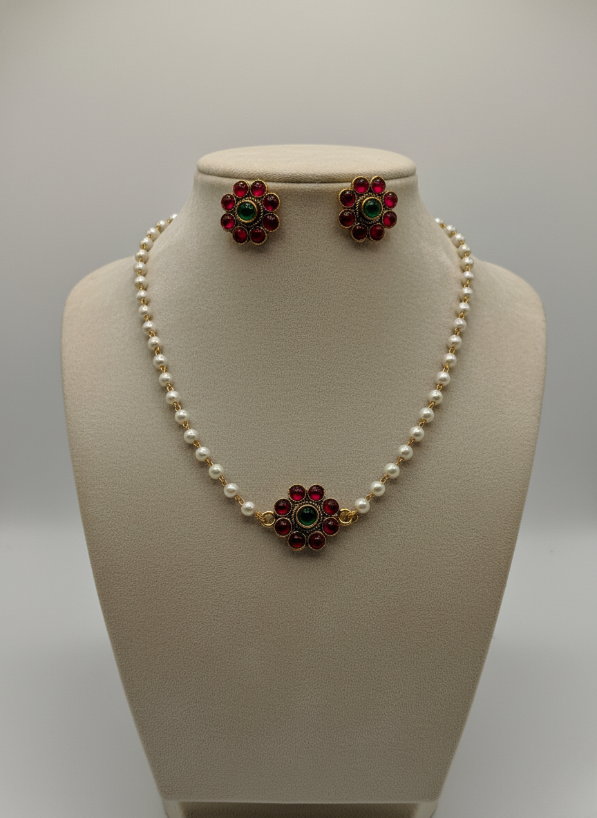 Kashwi Gulmohar Pearl Necklace Set