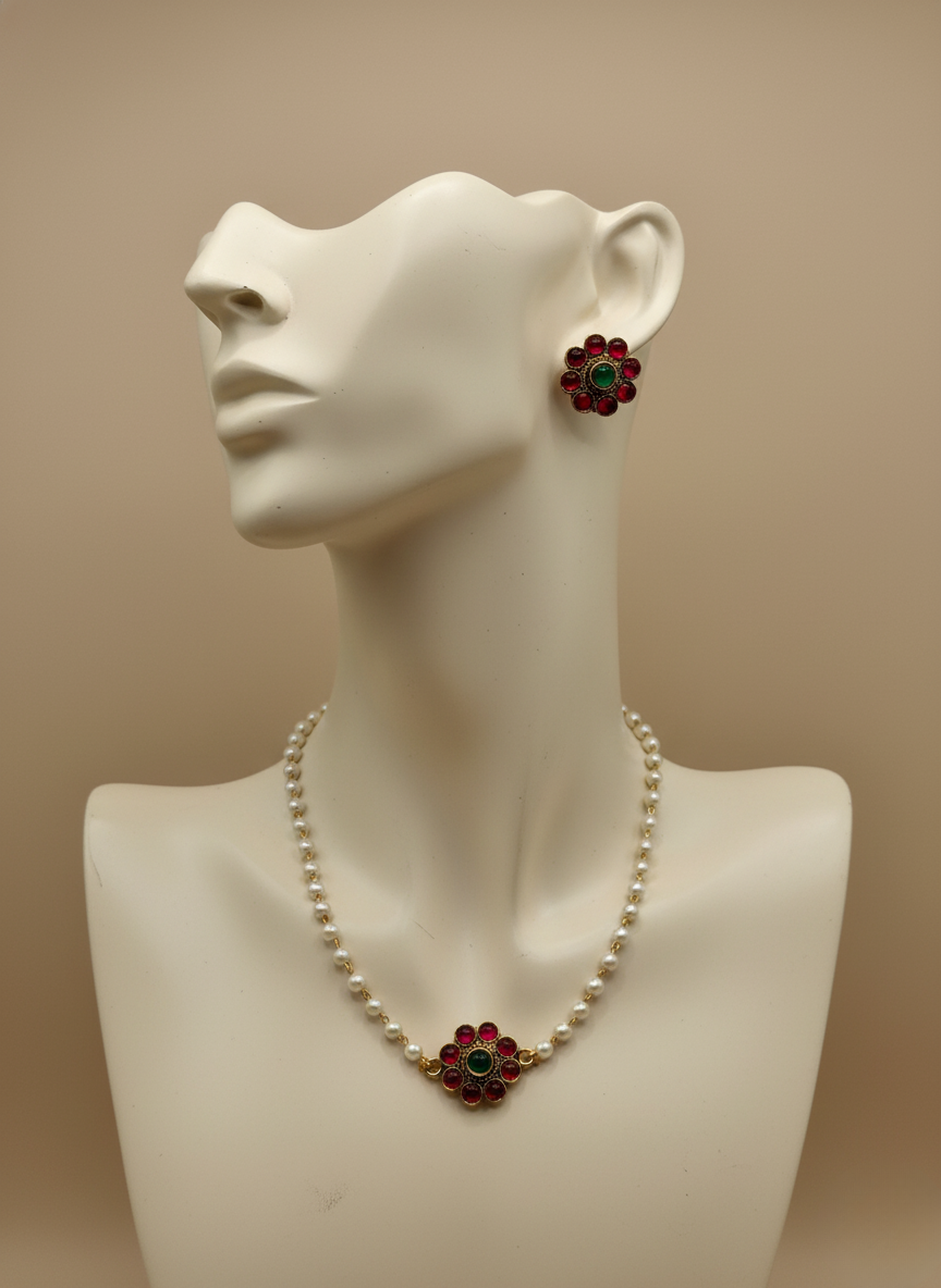 Kashwi Gulmohar Pearl Necklace Set