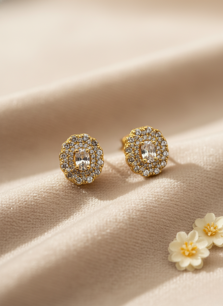 Classic Gold AD Stud Earrings – Timeless Sparkle
