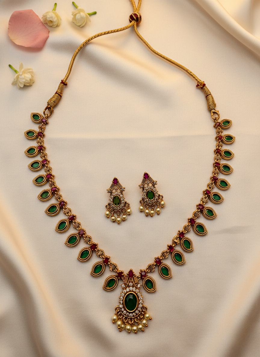 Palakka Emerald–Ruby Necklace Set – Traditional Kerala Design