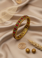 Antique Ruby Square Floral Bangles (Set of 2)