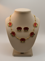 Kashwi Scarlet Lotus Enamel Necklace Set