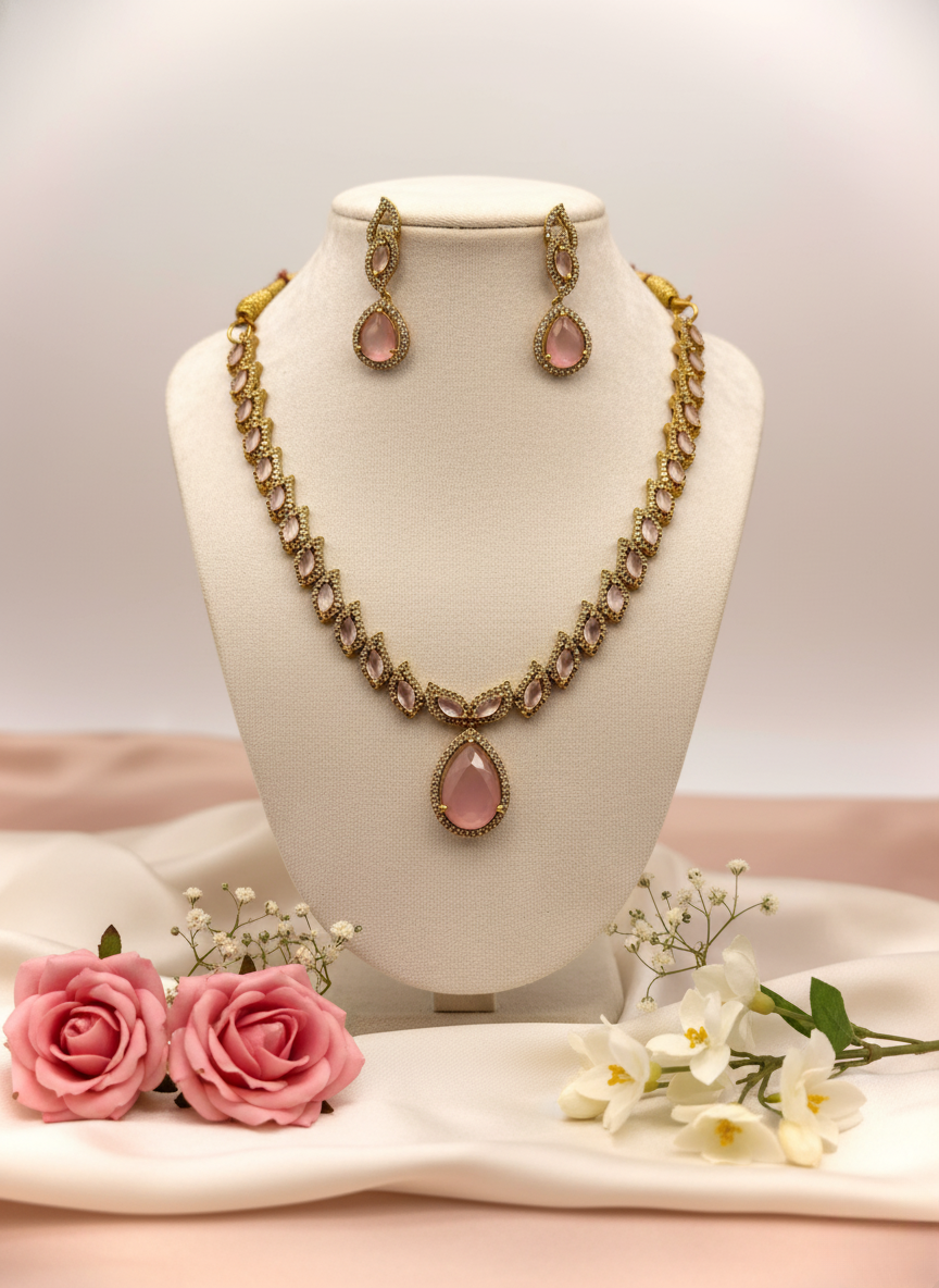 Blush Pink AD Necklace Set