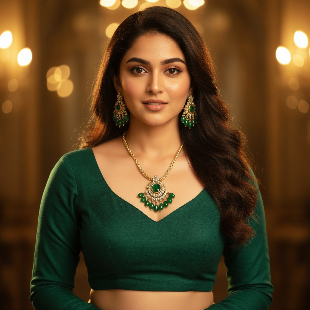 Emerald Green CZ & Pearl Necklace Set – Gold Finish