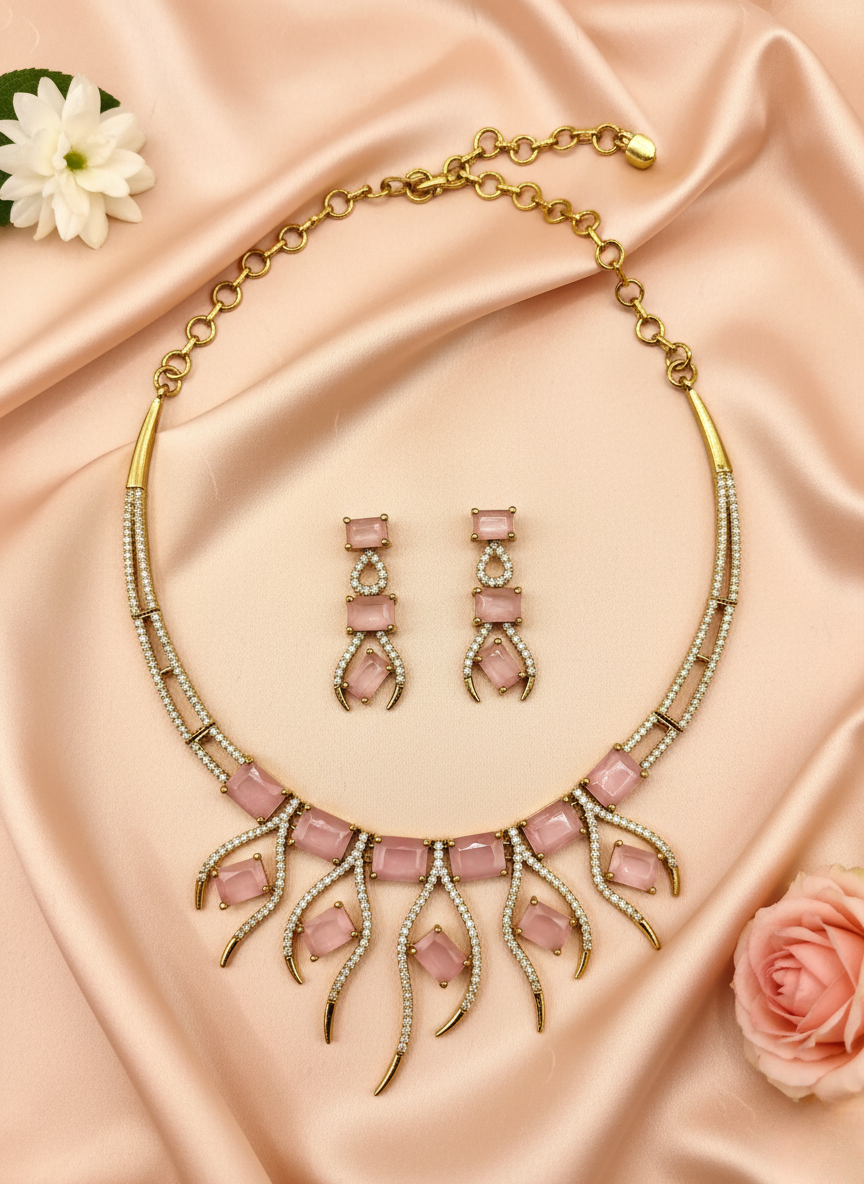 Pink Blush AD Hasli Necklace Set