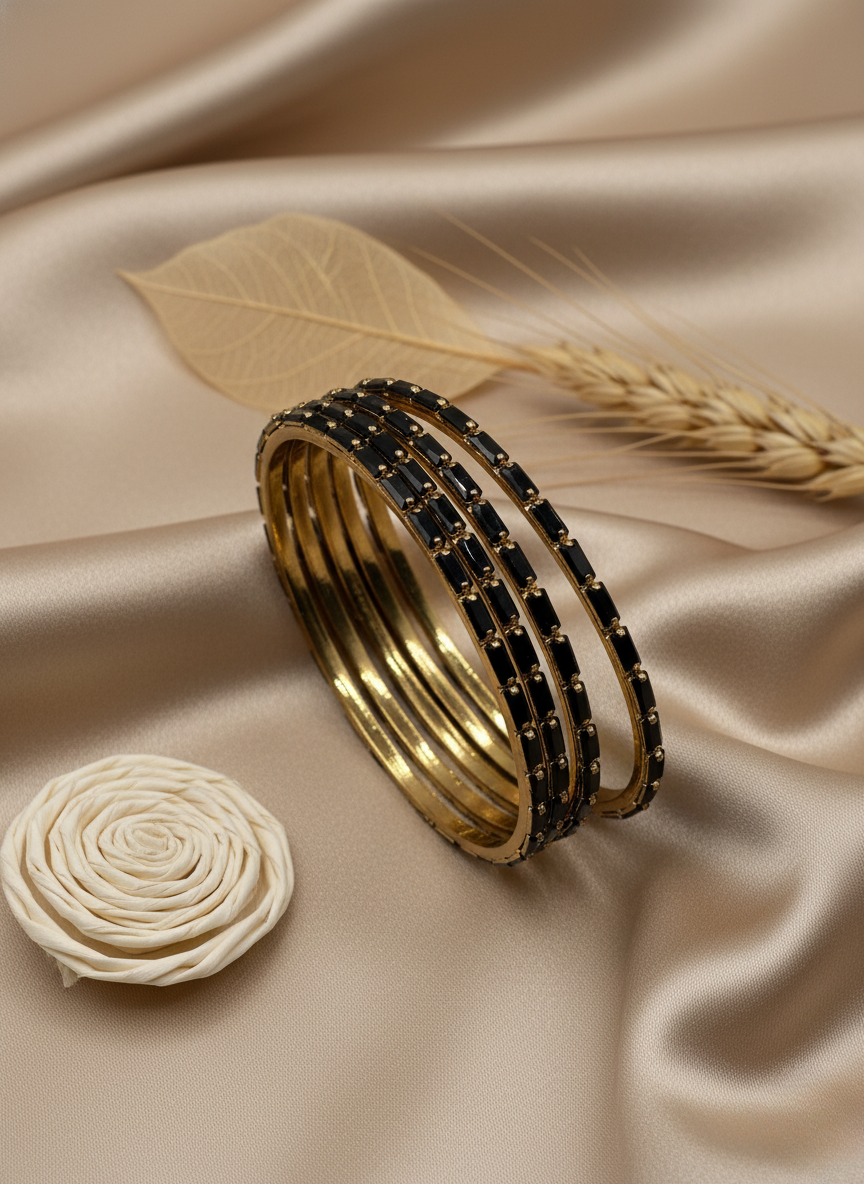 Classic Black Crystal Bangles (Set of 4)