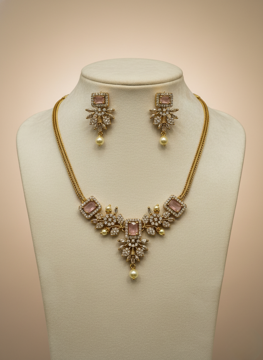 Kashwi Blush Bloom AD Necklace Set
