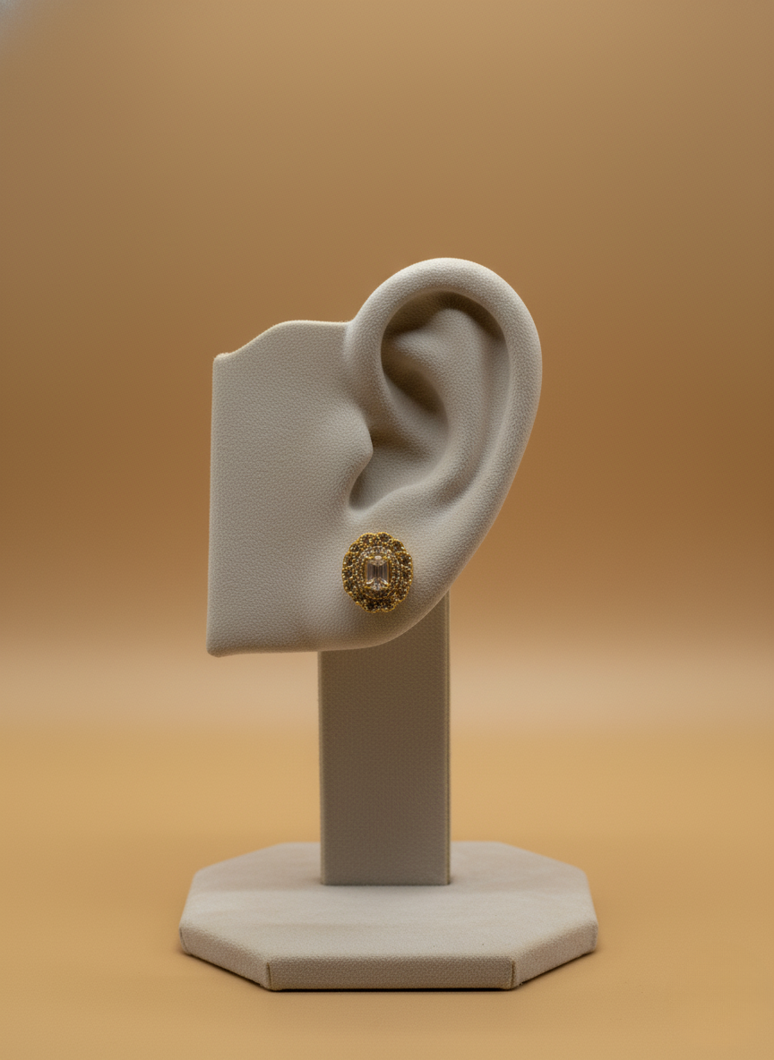 Classic Gold AD Stud Earrings – Timeless Sparkle