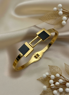 Black Enamel Geometric Link Bracelet (Korean Style)