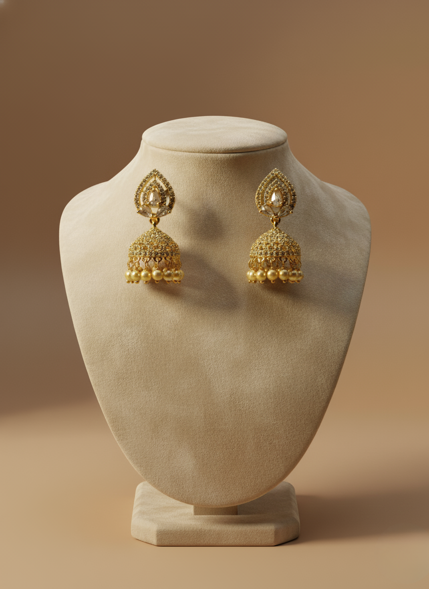 Classic Pearl AD Jhumkis – Golden Grace
