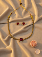 Ruby Solitaire CZ Necklace Set – Gold Finish
