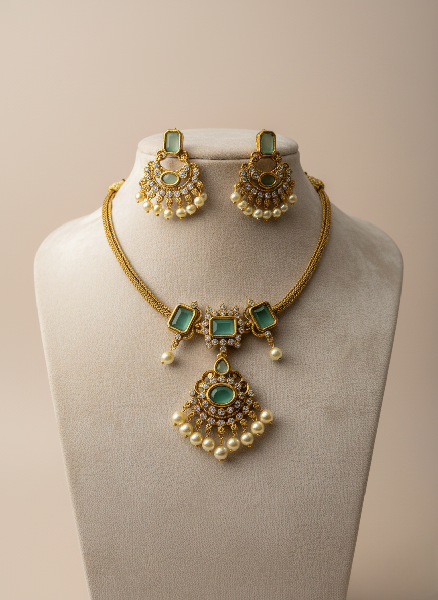 Kashwi Mint Radiance AD Necklace Set