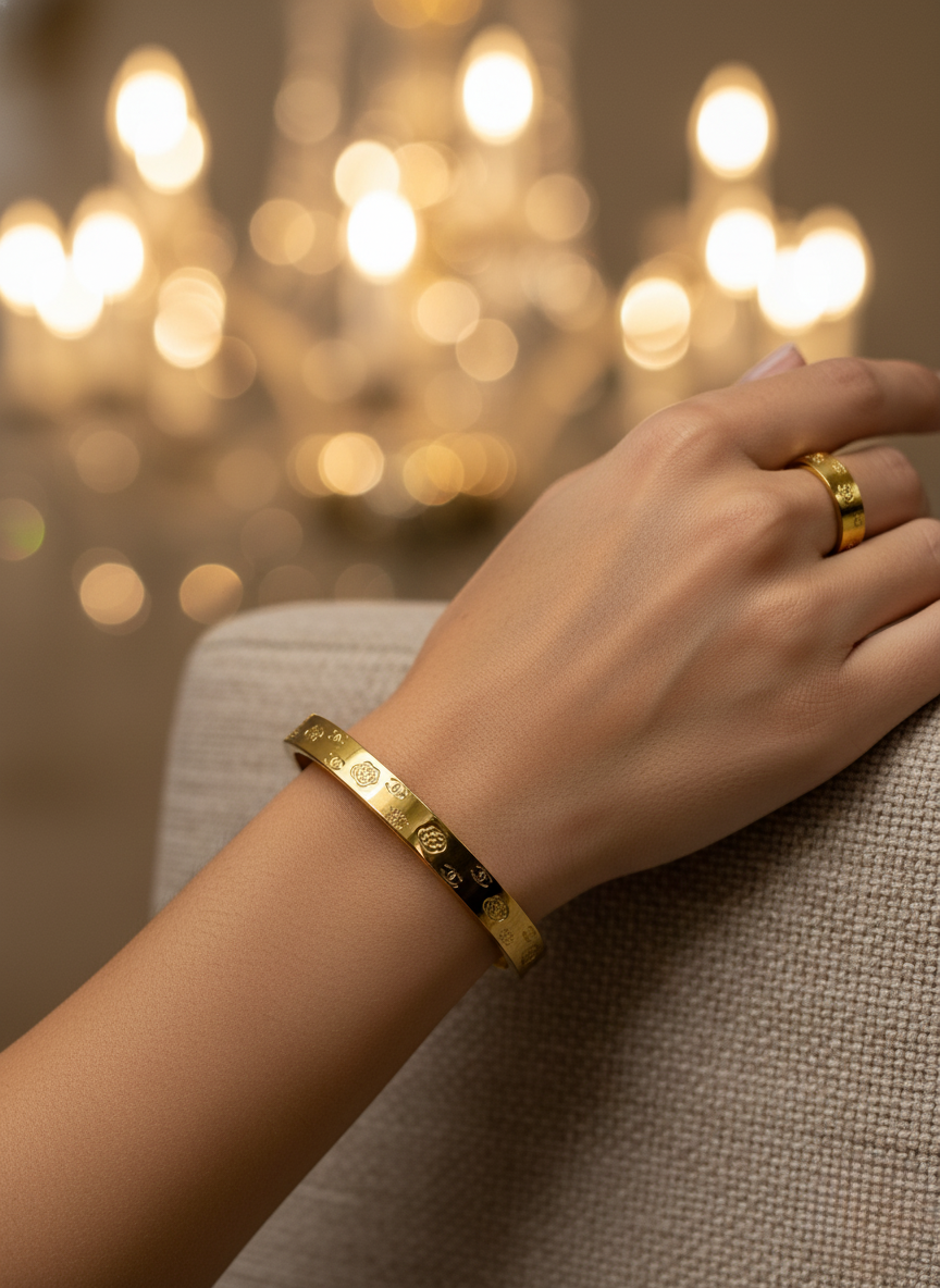 Royal Bloom Bracelet & Ring Combo (Anti-Tarnish Korean Style)