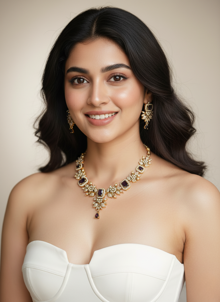 Amethyst Glow AD Necklace Set