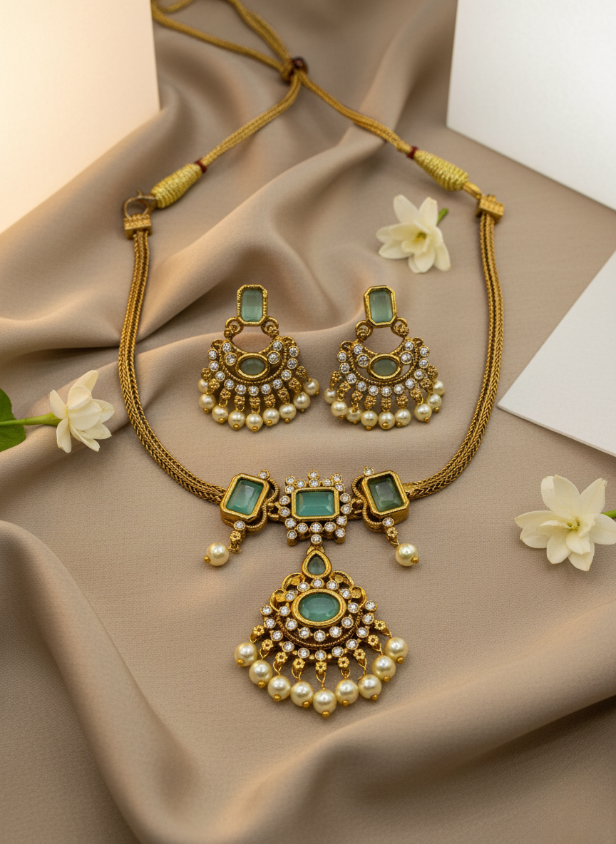 Kashwi Mint Radiance AD Necklace Set